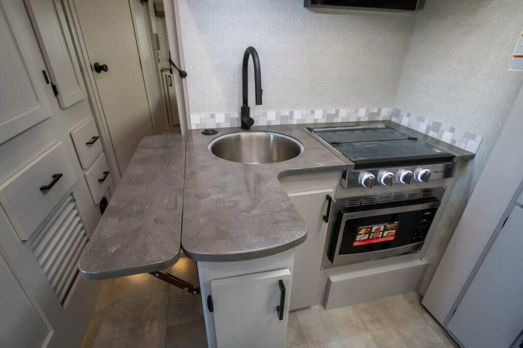 Kitchen on sink with extension countertop